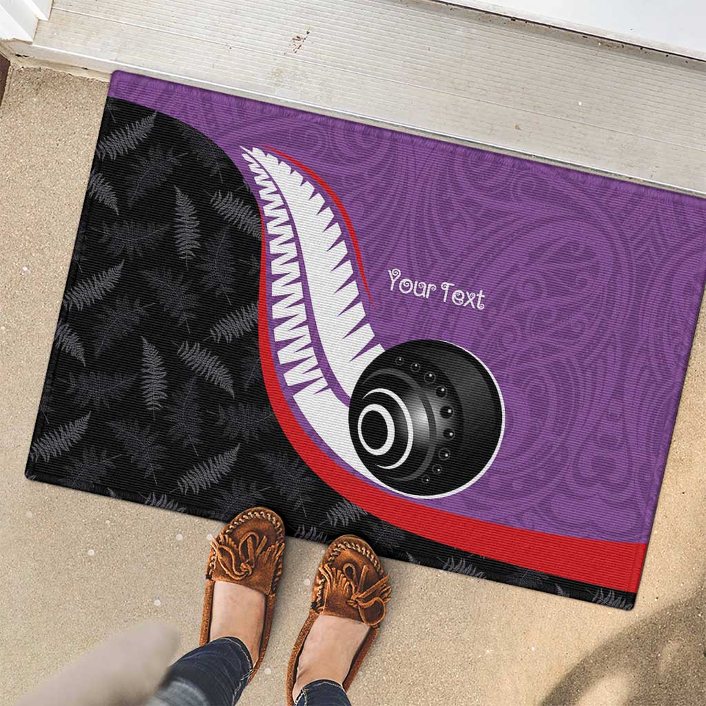 Personalised Aotearoa Lawn Bowls Rubber Doormat Maori and Silver Fern Sporty Style Purple Color - Polynesian Pride