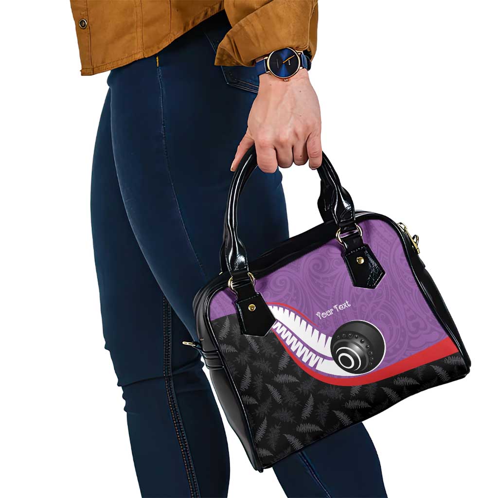 Personalised Aotearoa Lawn Bowls Shoulder Handbag Maori and Silver Fern Sporty Style Purple Color - Polynesian Pride