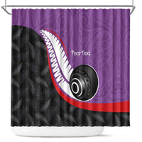 Personalised Aotearoa Lawn Bowls Shower Curtain Maori and Silver Fern Sporty Style Purple Color - Polynesian Pride