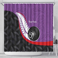 Personalised Aotearoa Lawn Bowls Shower Curtain Maori and Silver Fern Sporty Style Purple Color - Polynesian Pride