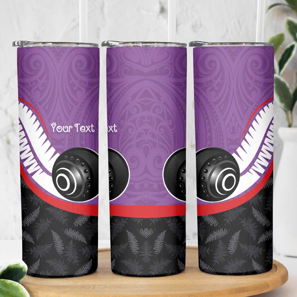 Personalised Aotearoa Lawn Bowls Skinny Tumbler Maori and Silver Fern Sporty Style Purple Color - Polynesian Pride