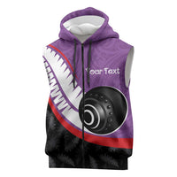 Personalised Aotearoa Lawn Bowls Sleeveless Zip Hoodie Maori and Silver Fern Sporty Style Purple Color - Polynesian Pride