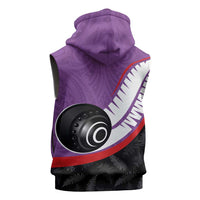 Personalised Aotearoa Lawn Bowls Sleeveless Zip Hoodie Maori and Silver Fern Sporty Style Purple Color - Polynesian Pride