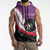 Personalised Aotearoa Lawn Bowls Sleeveless Zip Hoodie Maori and Silver Fern Sporty Style Purple Color - Polynesian Pride