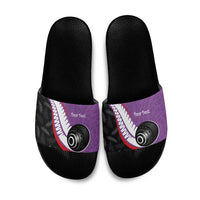 Personalised Aotearoa Lawn Bowls Slide Sandals Maori and Silver Fern Sporty Style Purple Color - Polynesian Pride