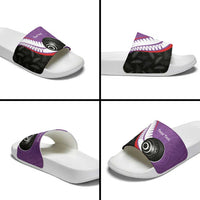 Personalised Aotearoa Lawn Bowls Slide Sandals Maori and Silver Fern Sporty Style Purple Color - Polynesian Pride