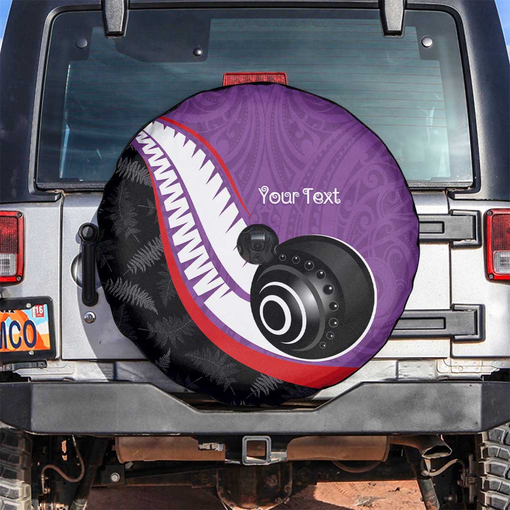 Personalised Aotearoa Lawn Bowls Spare Tire Cover Maori and Silver Fern Sporty Style Purple Color - Polynesian Pride