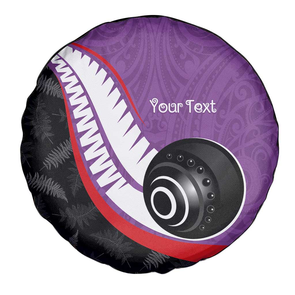 Personalised Aotearoa Lawn Bowls Spare Tire Cover Maori and Silver Fern Sporty Style Purple Color - Polynesian Pride