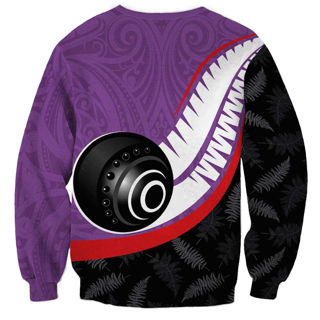 Personalised Aotearoa Lawn Bowls Sweatshirt Maori and Silver Fern Sporty Style Purple Color - Polynesian Pride
