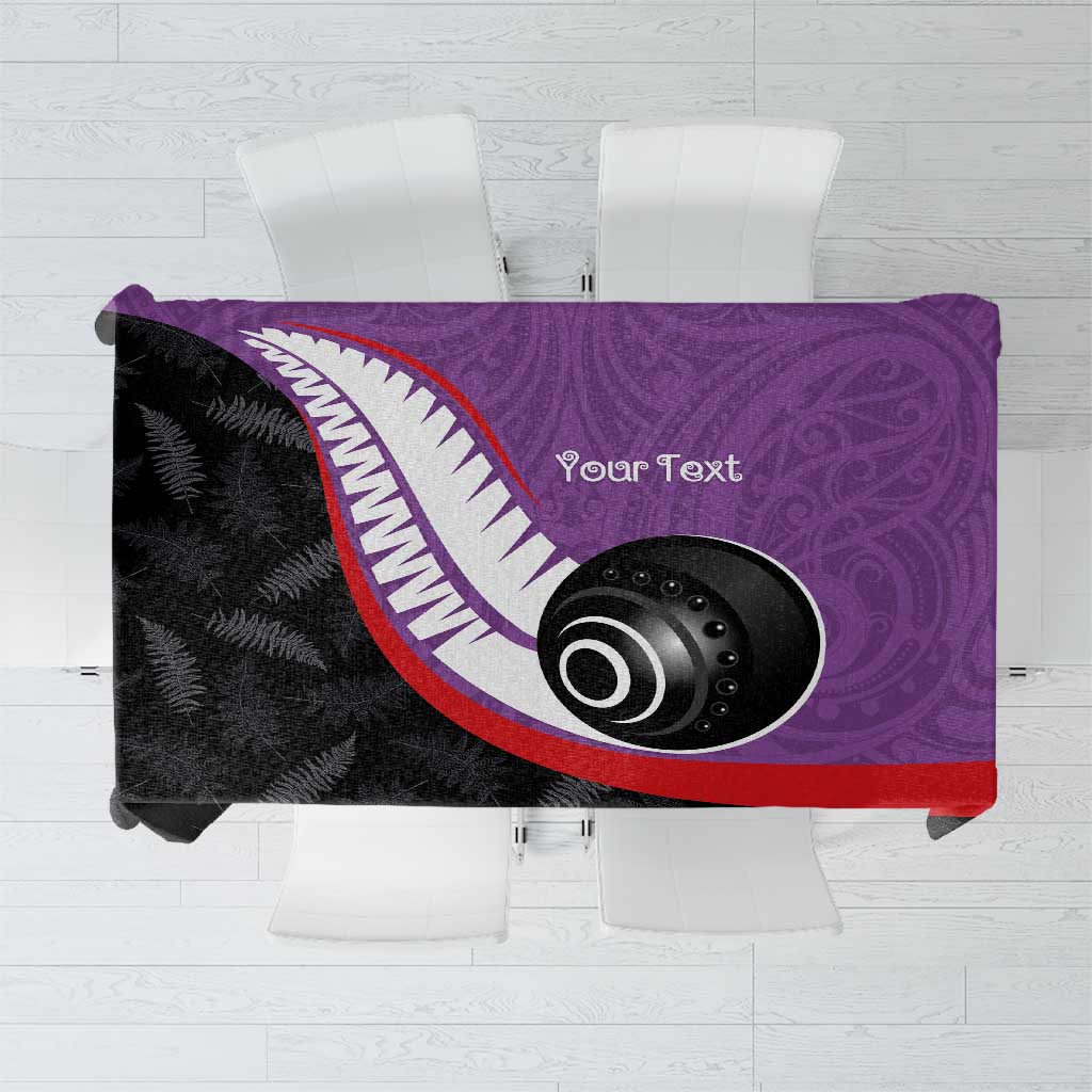 Personalised Aotearoa Lawn Bowls Tablecloth Maori and Silver Fern Sporty Style Purple Color - Polynesian Pride
