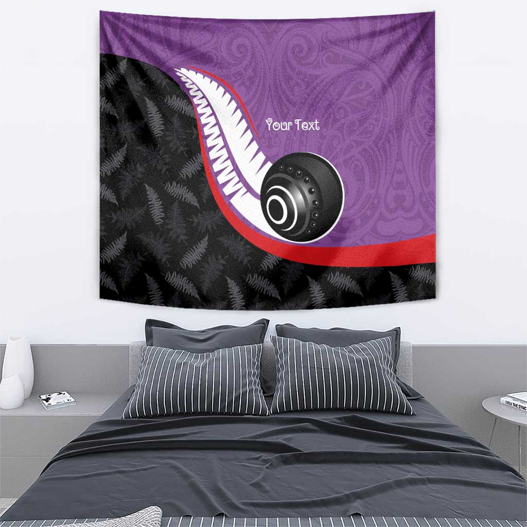 Personalised Aotearoa Lawn Bowls Tapestry Maori and Silver Fern Sporty Style Purple Color - Polynesian Pride
