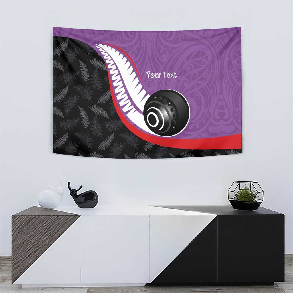 Personalised Aotearoa Lawn Bowls Tapestry Maori and Silver Fern Sporty Style Purple Color - Polynesian Pride