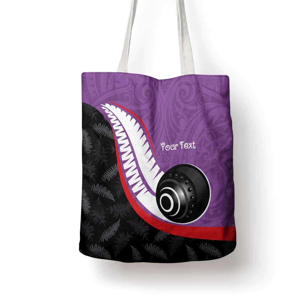 Personalised Aotearoa Lawn Bowls Tote Bag Maori and Silver Fern Sporty Style Purple Color - Polynesian Pride