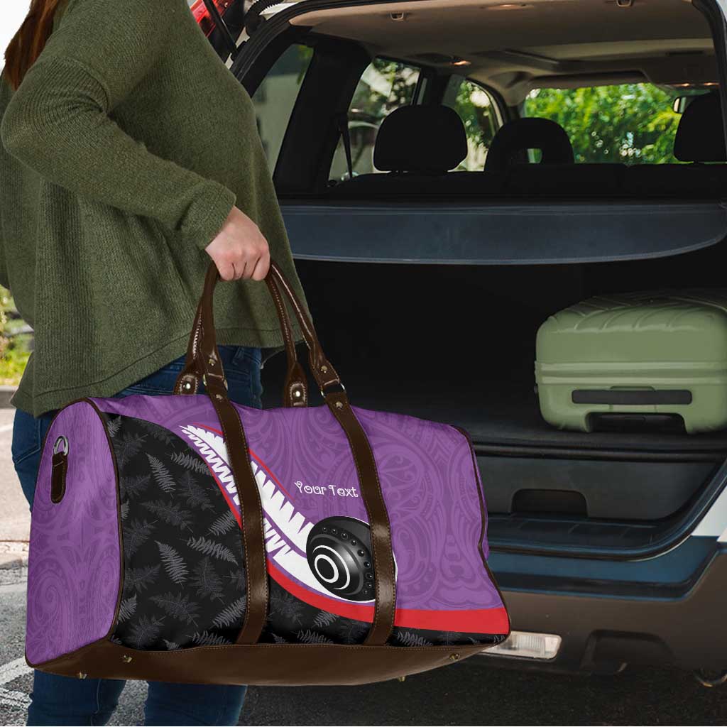 Personalised Aotearoa Lawn Bowls Travel Bag Maori and Silver Fern Sporty Style Purple Color - Polynesian Pride