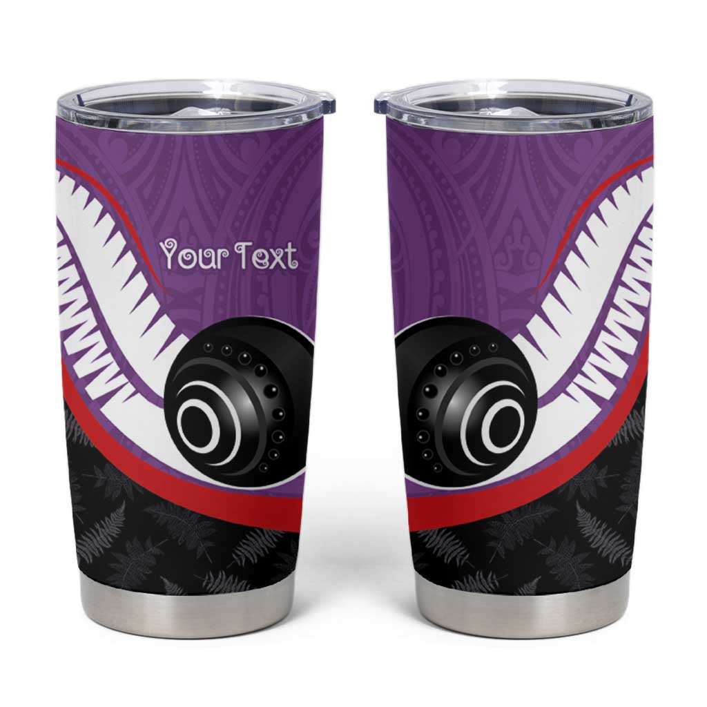 Personalised Aotearoa Lawn Bowls Tumbler Cup Maori and Silver Fern Sporty Style Purple Color - Polynesian Pride