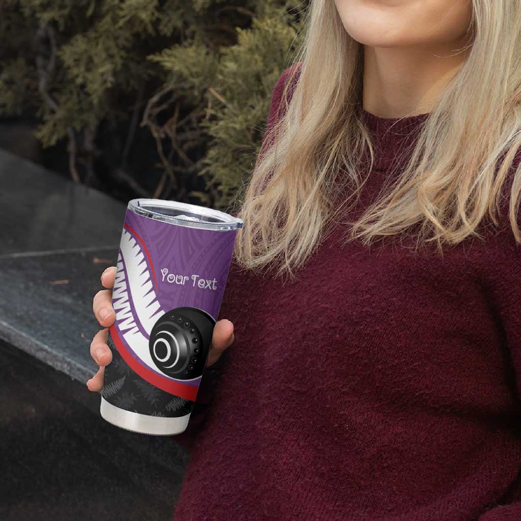 Personalised Aotearoa Lawn Bowls Tumbler Cup Maori and Silver Fern Sporty Style Purple Color - Polynesian Pride