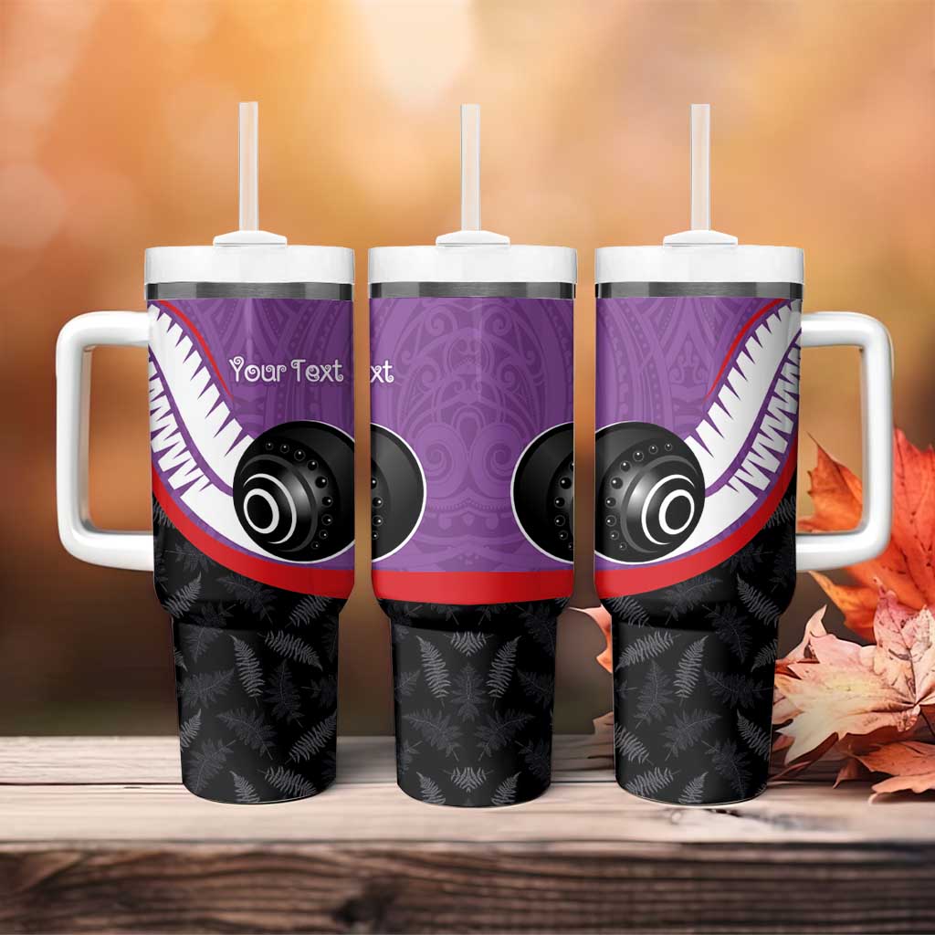 Personalised Aotearoa Lawn Bowls Tumbler With Handle Maori and Silver Fern Sporty Style Purple Color - Polynesian Pride