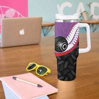 Personalised Aotearoa Lawn Bowls Tumbler With Handle Maori and Silver Fern Sporty Style Purple Color - Polynesian Pride