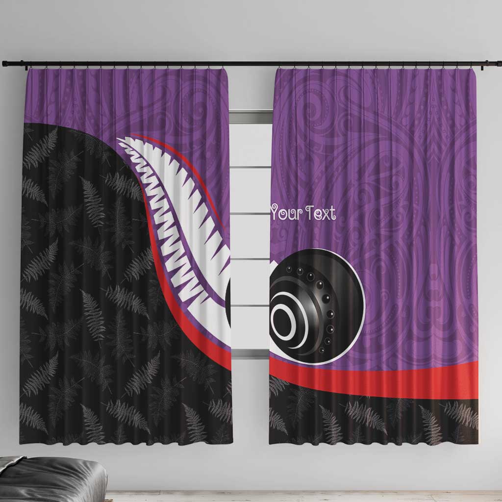 Personalised Aotearoa Lawn Bowls Window Curtain Maori and Silver Fern Sporty Style Purple Color LT03 With Hooks Purple - Polynesian Pride