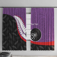 Personalised Aotearoa Lawn Bowls Window Curtain Maori and Silver Fern Sporty Style Purple Color - Polynesian Pride