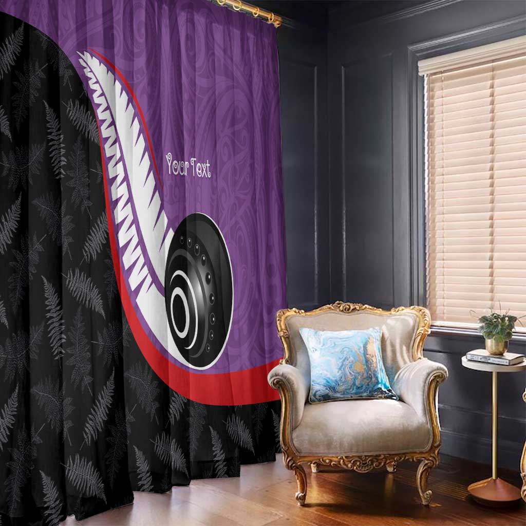 Personalised Aotearoa Lawn Bowls Window Curtain Maori and Silver Fern Sporty Style Purple Color - Polynesian Pride