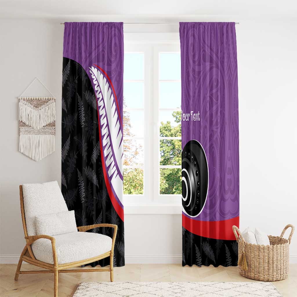 Personalised Aotearoa Lawn Bowls Window Curtain Maori and Silver Fern Sporty Style Purple Color - Polynesian Pride