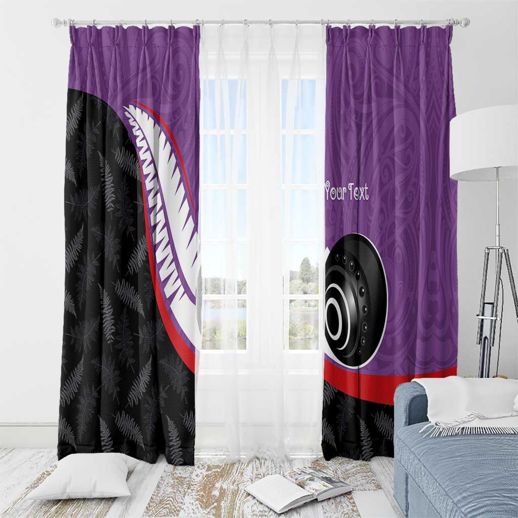 Personalised Aotearoa Lawn Bowls Window Curtain Maori and Silver Fern Sporty Style Purple Color - Polynesian Pride