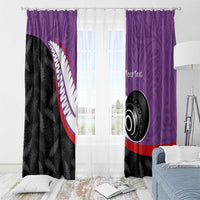 Personalised Aotearoa Lawn Bowls Window Curtain Maori and Silver Fern Sporty Style Purple Color - Polynesian Pride