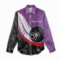 Personalised Aotearoa Lawn Bowls Women Casual Shirt Maori and Silver Fern Sporty Style Purple Color - Polynesian Pride