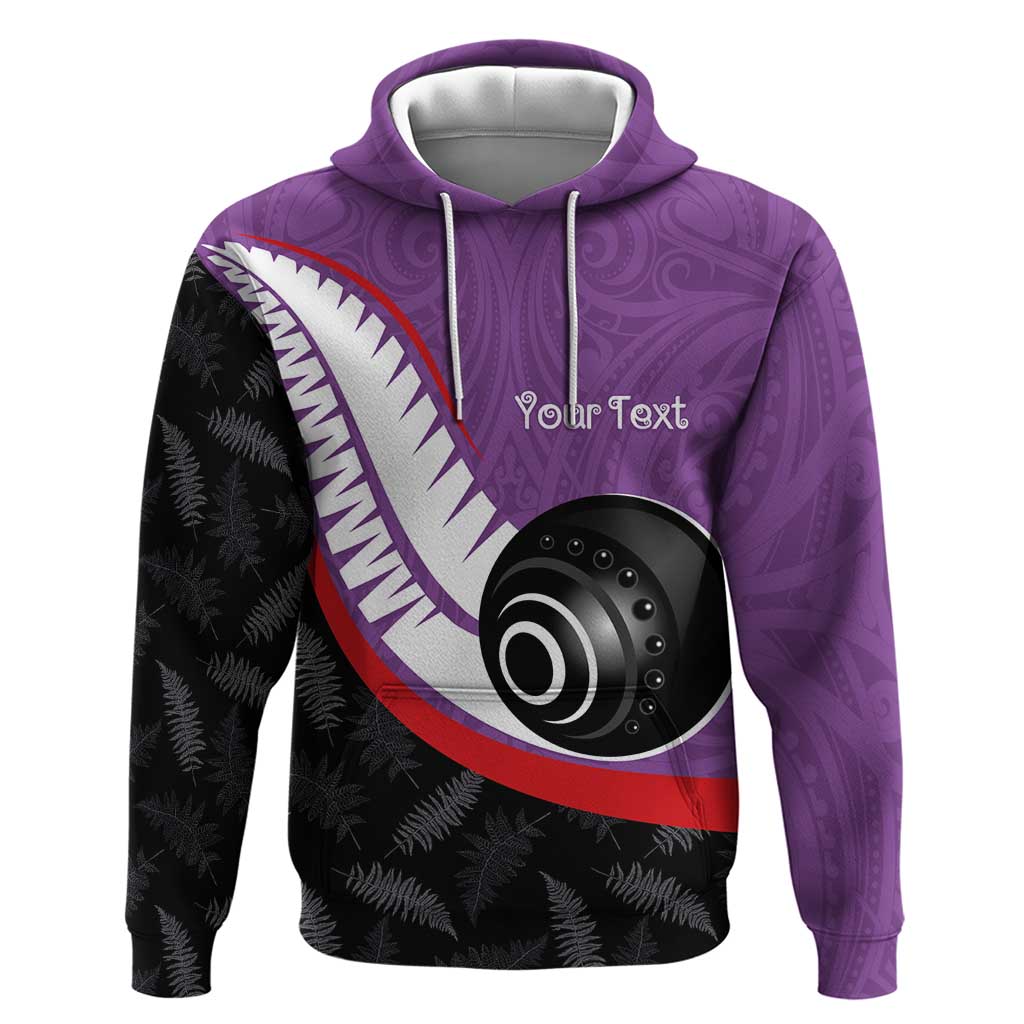 Personalised Aotearoa Lawn Bowls Zip Hoodie Maori and Silver Fern Sporty Style Purple Color - Polynesian Pride
