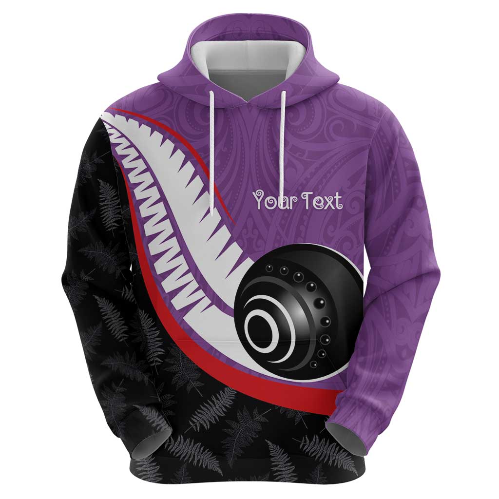 Personalised Aotearoa Lawn Bowls Zip Hoodie Maori and Silver Fern Sporty Style Purple Color - Polynesian Pride
