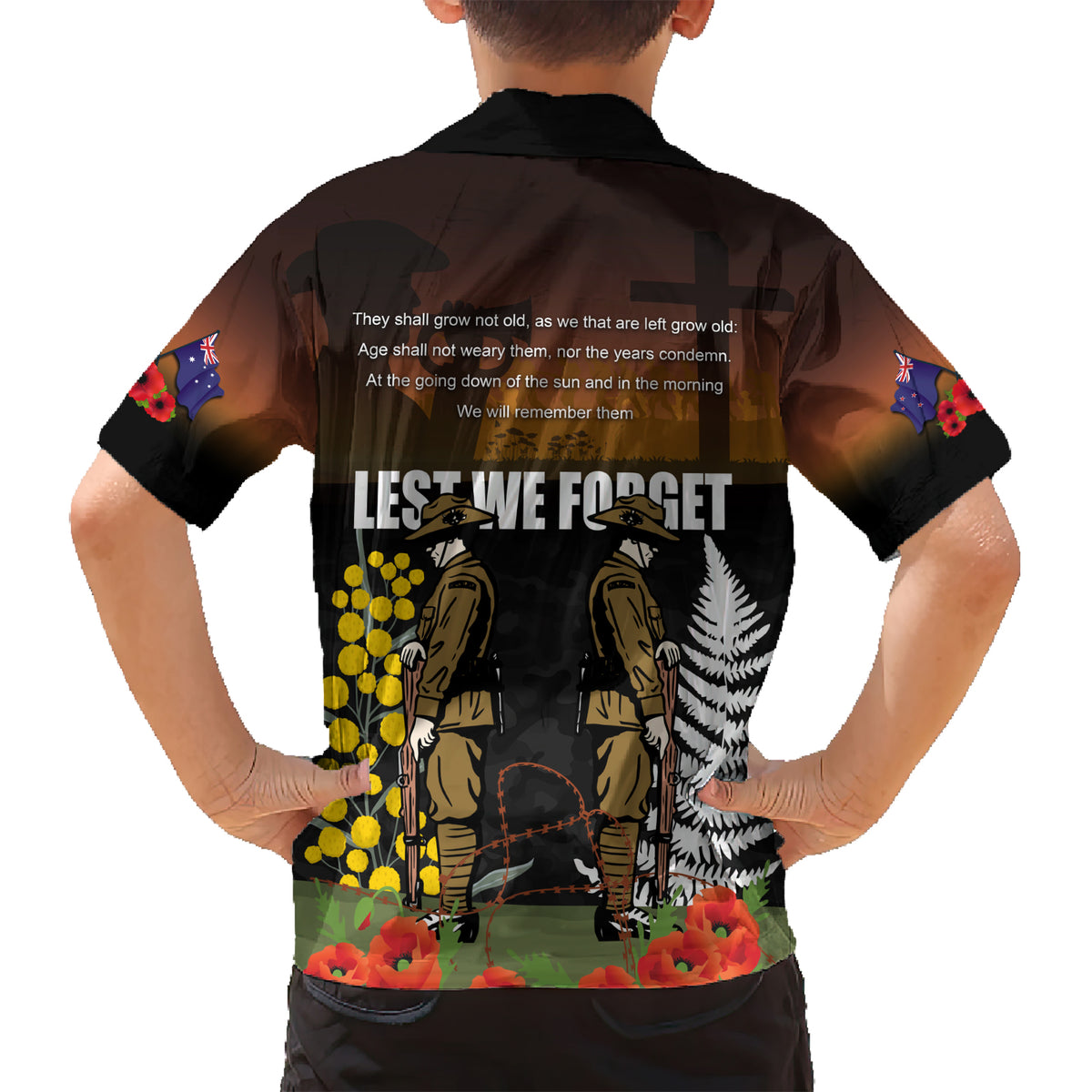 New Zealand and Australia ANZAC Day Kid Hawaiian Shirt Soldier and Last Post Camouflage Pattern LT03 - Polynesian Pride