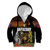 New Zealand and Australia ANZAC Day Kid Hoodie Soldier and Last Post Camouflage Pattern LT03 Zip Hoodie Black - Polynesian Pride