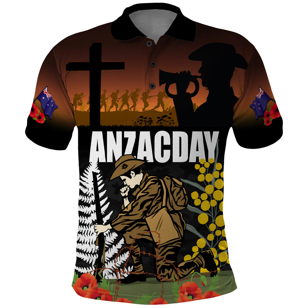 New Zealand and Australia ANZAC Day Polo Shirt Soldier and Last Post Camouflage Pattern LT03 Black - Polynesian Pride