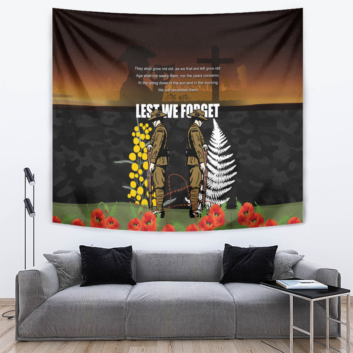 New Zealand and Australia ANZAC Day Tapestry Soldier and Last Post Camouflage Pattern LT03 Black - Polynesian Pride