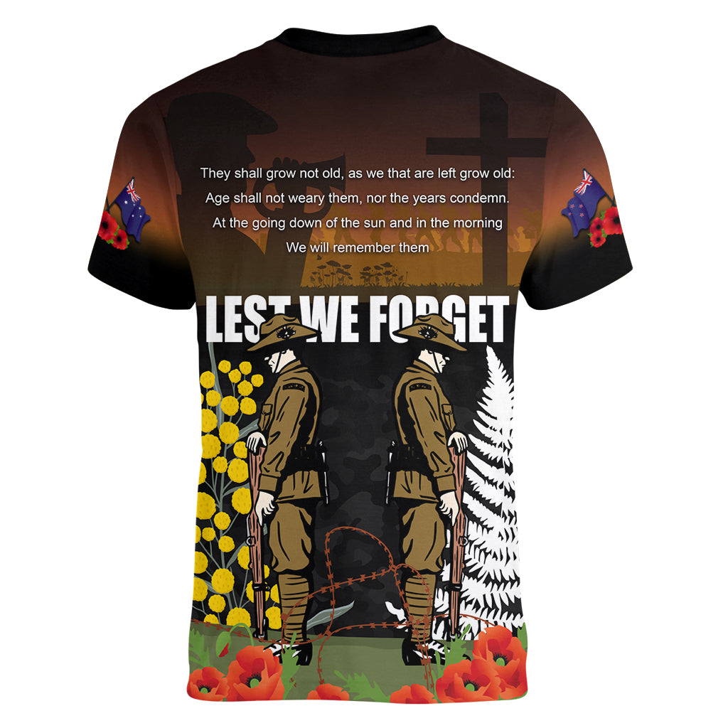 New Zealand and Australia ANZAC Day Women V Neck T Shirt Soldier and Last Post Camouflage Pattern LT03 - Polynesian Pride