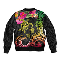 Hawaii Turtle Day Bomber Jacket Polynesian Tattoo and Hibiscus Flowers