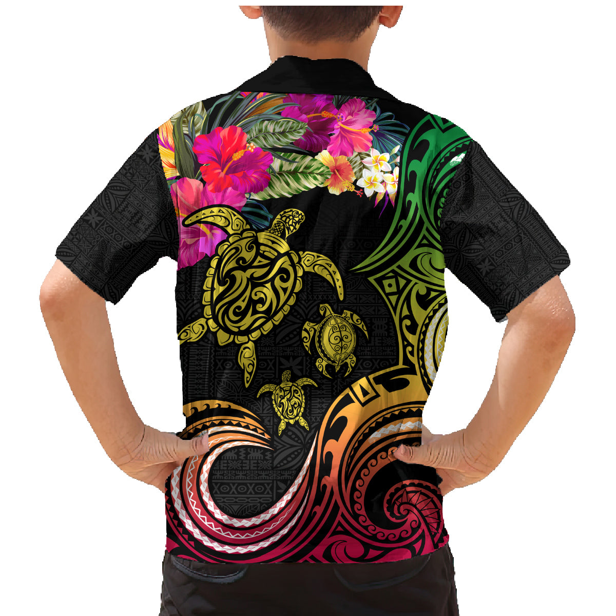 Hawaii Turtle Day Family Matching Mermaid Dress and Hawaiian Shirt Polynesian Tattoo and Hibiscus Flowers