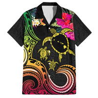 Hawaii Turtle Day Family Matching Off Shoulder Short Dress and Hawaiian Shirt Polynesian Tattoo and Hibiscus Flowers LT03 Dad's Shirt - Short Sleeve Black - Polynesian Pride