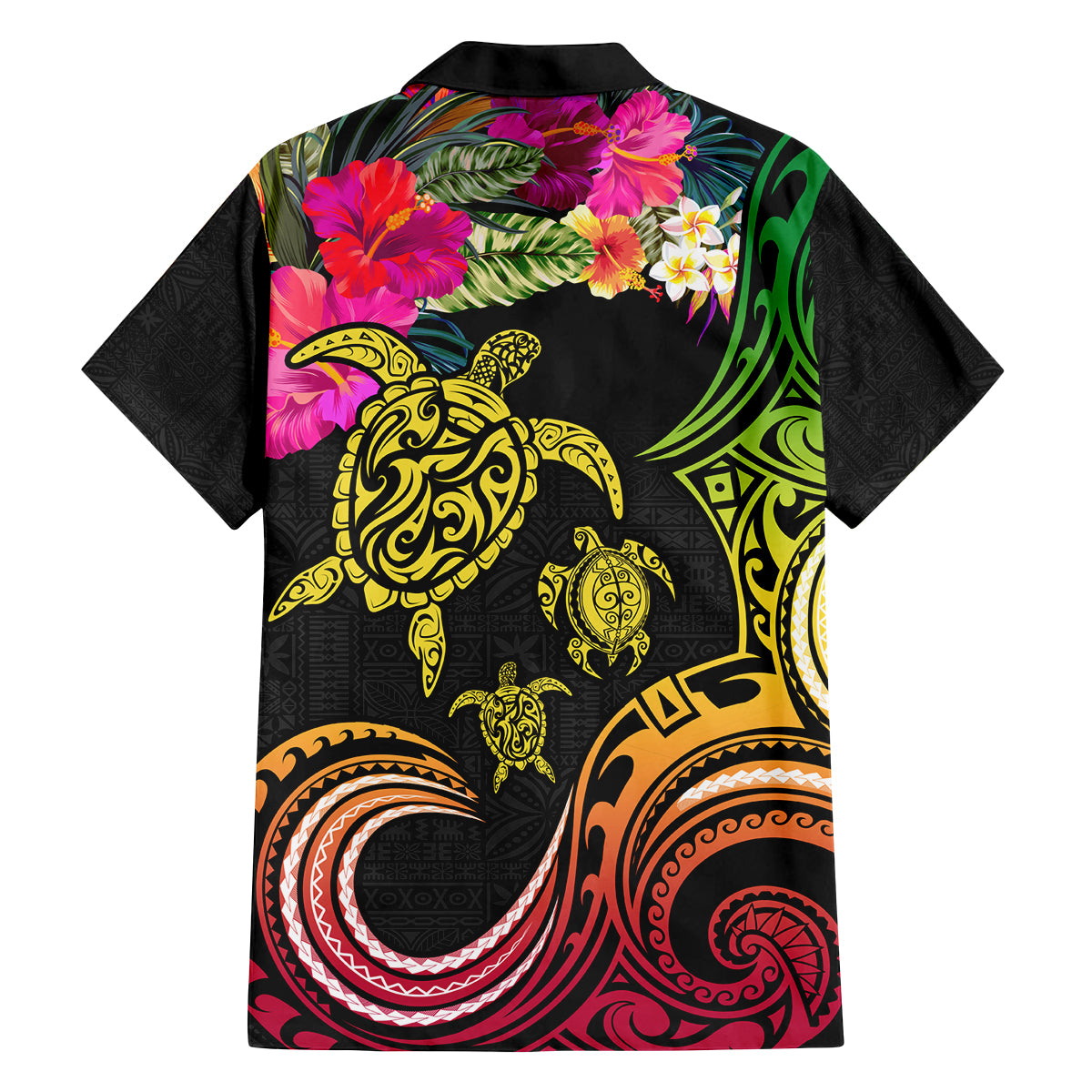 Hawaii Turtle Day Family Matching Off Shoulder Short Dress and Hawaiian Shirt Polynesian Tattoo and Hibiscus Flowers LT03 - Polynesian Pride
