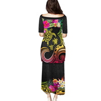 Hawaii Turtle Day Family Matching Puletasi and Hawaiian Shirt Polynesian Tattoo and Hibiscus Flowers
