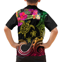 Hawaii Turtle Day Family Matching Short Sleeve Bodycon Dress and Hawaiian Shirt Polynesian Tattoo and Hibiscus Flowers LT03 - Polynesian Pride