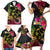 Hawaii Turtle Day Family Matching Short Sleeve Bodycon Dress and Hawaiian Shirt Polynesian Tattoo and Hibiscus Flowers