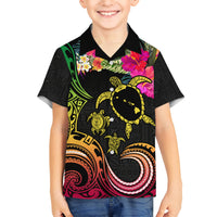Hawaii Turtle Day Kid Hawaiian Shirt Polynesian Tattoo and Hibiscus Flowers LT03 Kid Black - Polynesian Pride