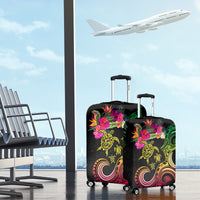 Hawaii Turtle Day Luggage Cover Polynesian Tattoo and Hibiscus Flowers