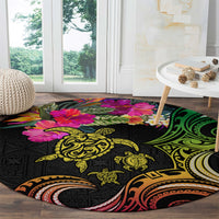 Hawaii Turtle Day Round Carpet Polynesian Tattoo and Hibiscus Flowers LT03 - Polynesian Pride