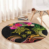 Hawaii Turtle Day Round Carpet Polynesian Tattoo and Hibiscus Flowers LT03 - Polynesian Pride