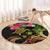 Hawaii Turtle Day Round Carpet Polynesian Tattoo and Hibiscus Flowers