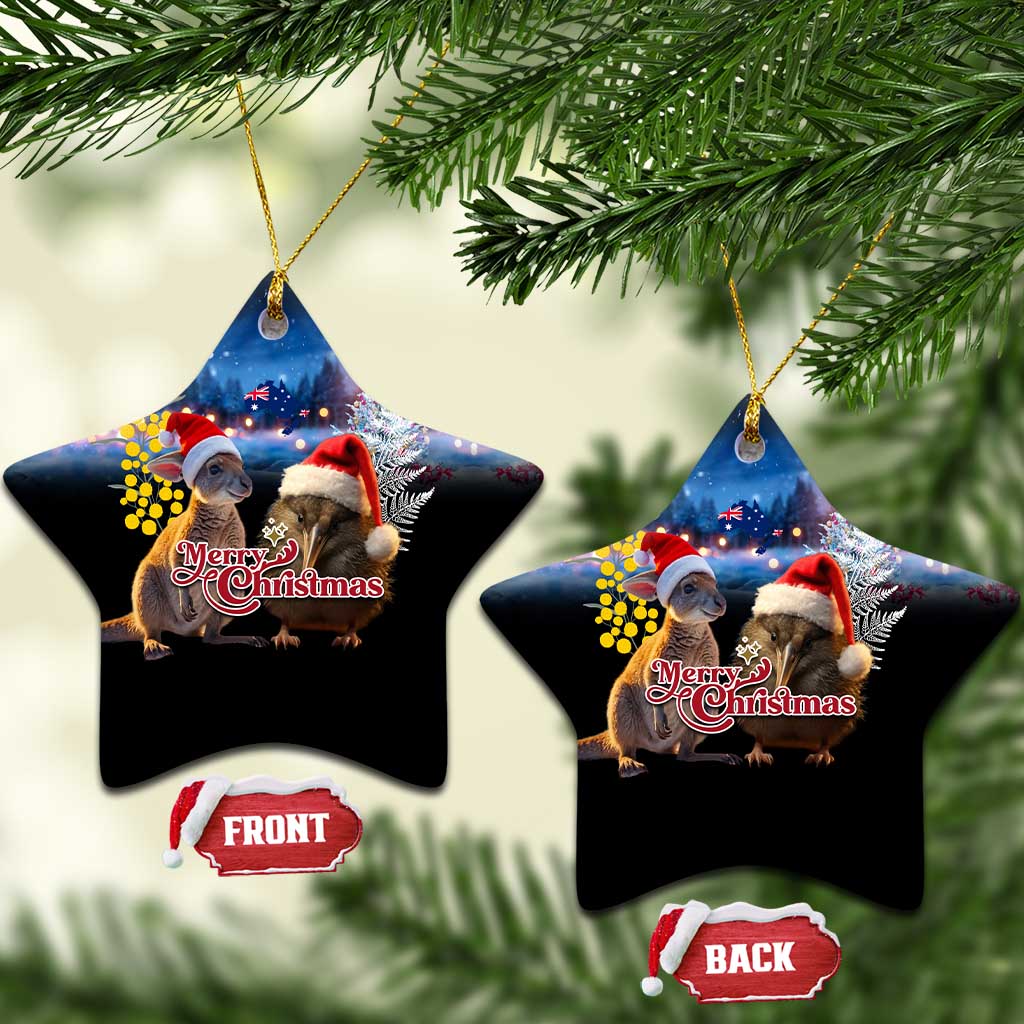 New Zealand and Australia Merry Christmas Ceramic Ornament Kiwi Bird and Kangaroo Xmas Vibe