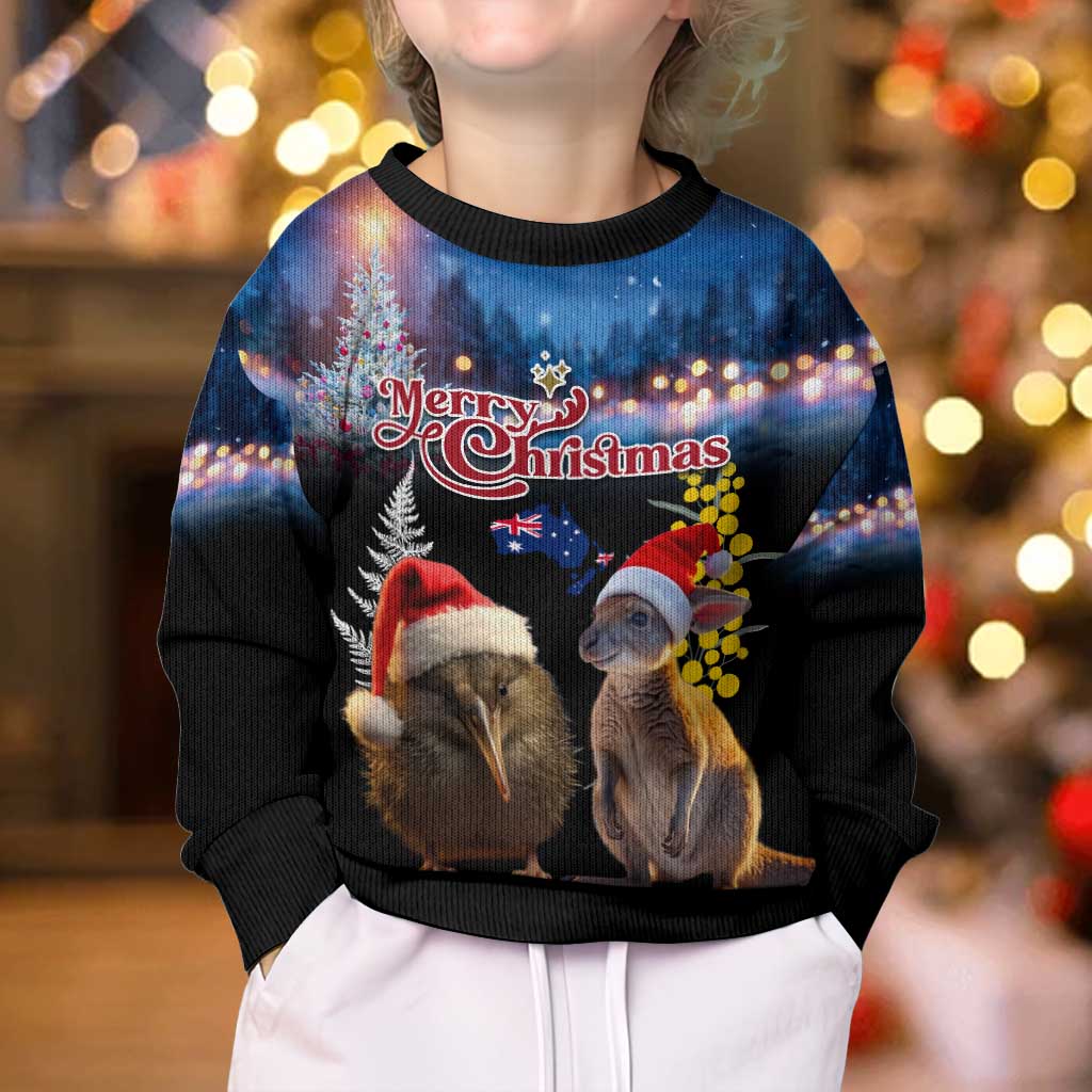 New Zealand and Australia Merry Christmas Kid Ugly Christmas Sweater Kiwi Bird and Kangaroo Xmas Vibe